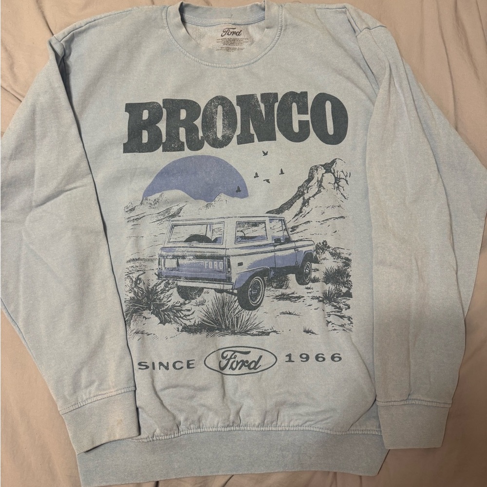 Ford Light Blue Bronco Graphic Crewneck Sweatshirt